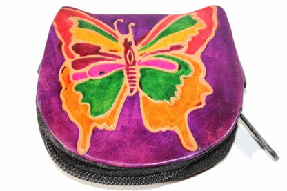 Butterfly Coin Purse Leather Small Zippered Change Bag