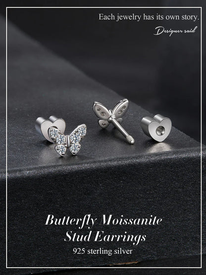 Moissanite Butterfly Clover Stud Earrings 925 Silver Diamond Cut Wedding Gift