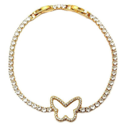 Butterfly Outline Tennis Bracelet Gold Plated Zirconia