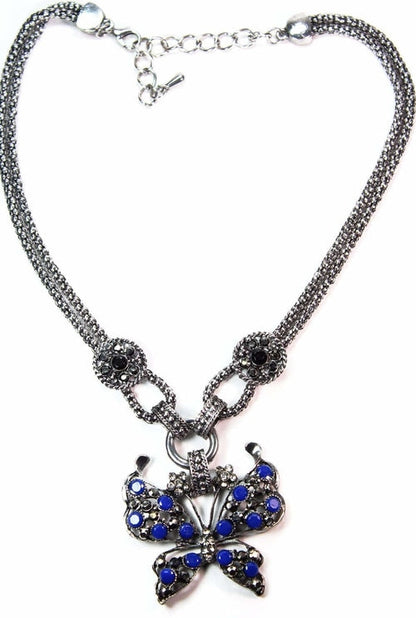 Butterfly Pendant Necklace Red Crystal Silver Chain Jewelry