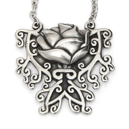Butterfly Rose Pendant Necklace Floral Silver Plated Vintage