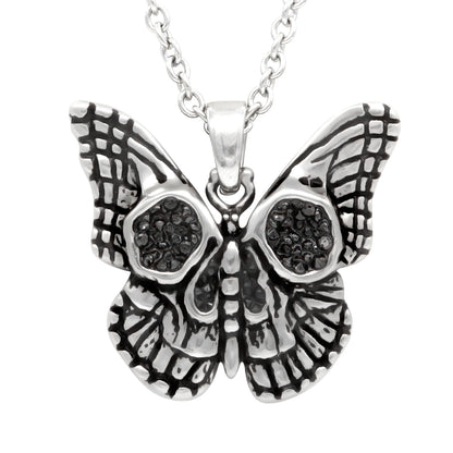 Butterfly Skull Necklace Gothic Pendant With Black Crystals