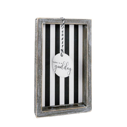 Farmhouse Modern Wooden Tray Black White Striped Decorative Serving Tray 10 x 6 x 1.5 Inch