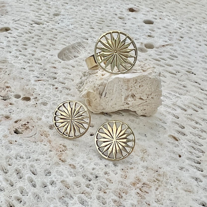 Cambodian Sunshine Ring Recycled Bombshell Brass Minimalist Peaceful Gold