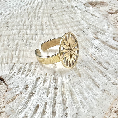 Cambodian Sunshine Ring Recycled Bombshell Brass Minimalist Peaceful Gold