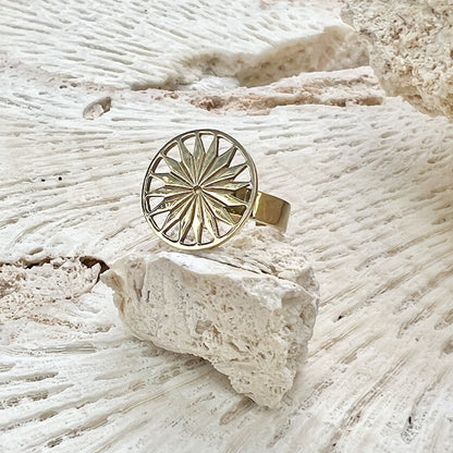 Cambodian Sunshine Ring Recycled Bombshell Brass Minimalist Peaceful Gold