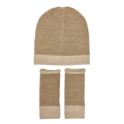 Fingerless Alpaca Gloves Camel Interwoven Long Wrist Warmers With Thumb Slit