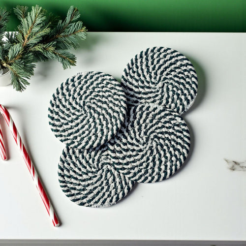 Candy Cane Stripe Braided Cotton Coasters Set Of 4 Holiday Table Protectors
