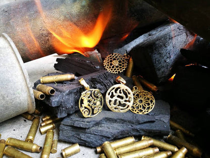 Carved Recycled Brass Bombshell Bangle 2.5" Inner Handcast in Cambodia