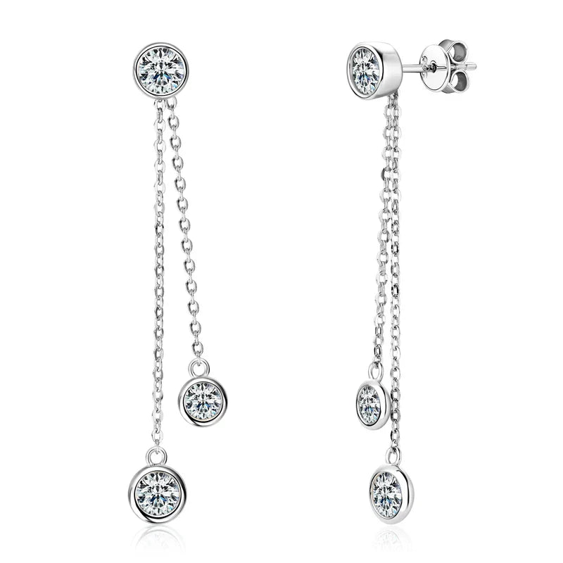 Certified Moissanite Tassel Stud Earrings 925 Sterling Silver Chain Pendant
