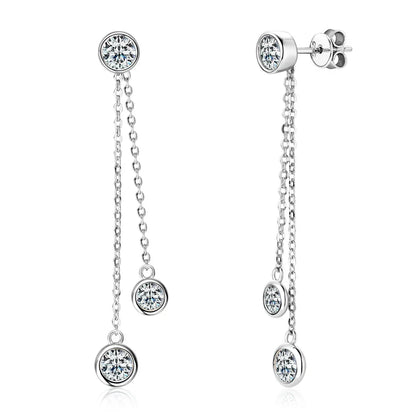 Certified Moissanite Tassel Stud Earrings 925 Sterling Silver Chain Pendant