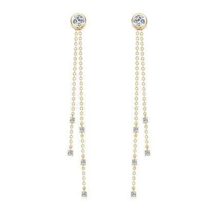 Certified Moissanite Tassel Stud Earrings 925 Sterling Silver Chain Pendant