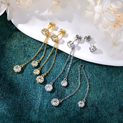 Certified Moissanite Tassel Stud Earrings 925 Sterling Silver Chain Pendant