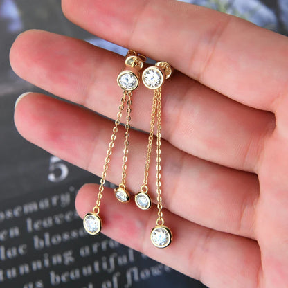 Certified Moissanite Tassel Stud Earrings 925 Sterling Silver Chain Pendant