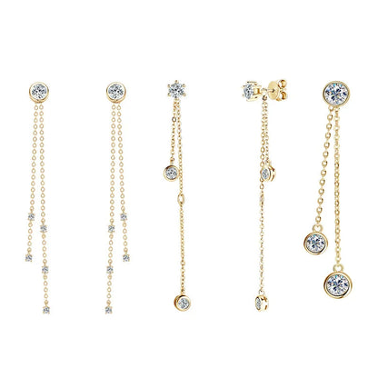 Certified Moissanite Tassel Stud Earrings 925 Sterling Silver Chain Pendant