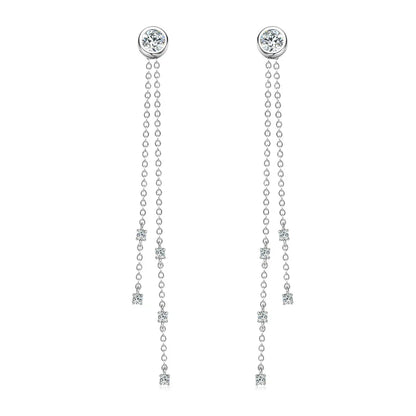 Certified Moissanite Tassel Stud Earrings 925 Sterling Silver Chain Pendant