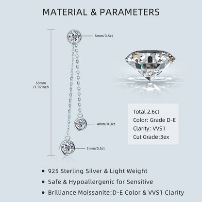 Certified Moissanite Tassel Stud Earrings 925 Sterling Silver Chain Pendant