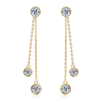 Certified Moissanite Tassel Stud Earrings 925 Sterling Silver Chain Pendant