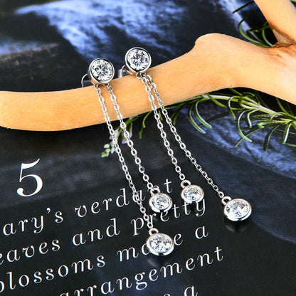 Certified Moissanite Tassel Stud Earrings 925 Sterling Silver Chain Pendant