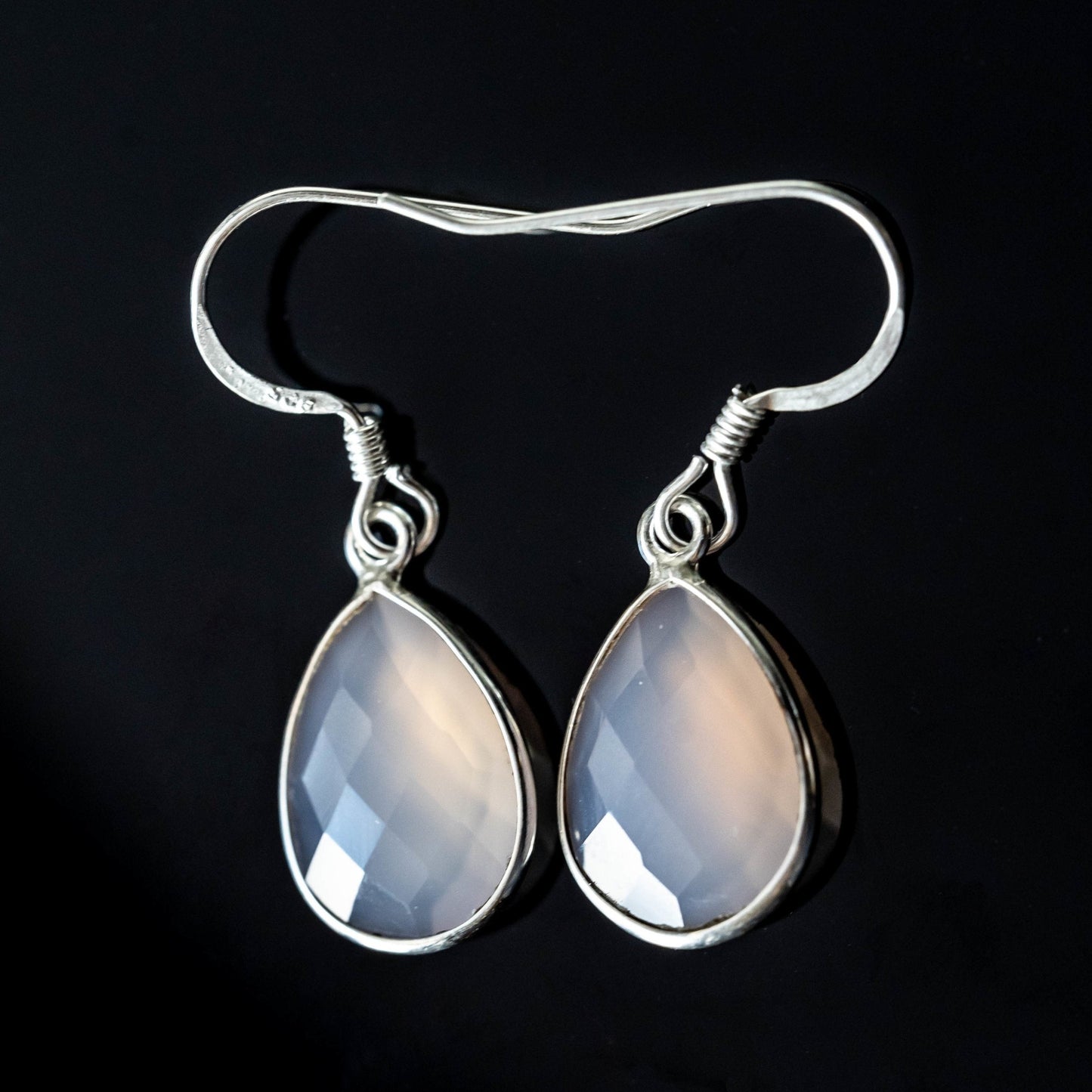 Chalcedony Teardrop Earrings Sterling Silver Drops Polished
