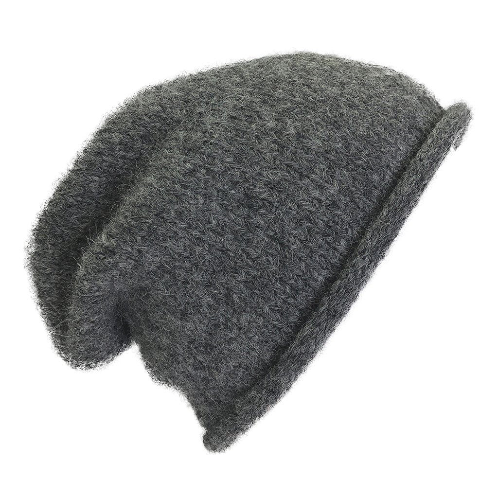 Charcoal Alpaca Knit Slouchy Beanie - Soft Warm Eco-Friendly Winter Hat