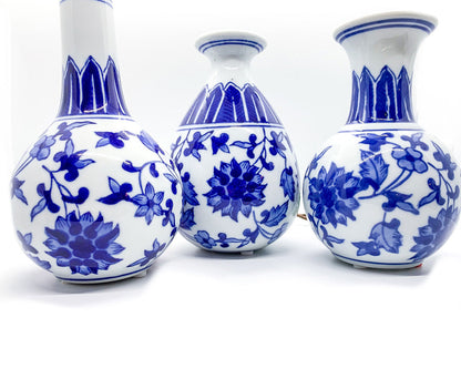 Chinoiserie Blue White Canton Vases - Hand-Painted Mediterranean Decor