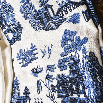 Chinoiserie Bunny Embroidered Cotton Dish Towels Oversized Tassel 17x29