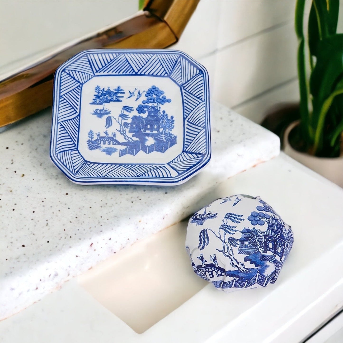 Chinoiserie Soap And Trinket Dish Set - Decorative Ceramic Soap Tray Gift