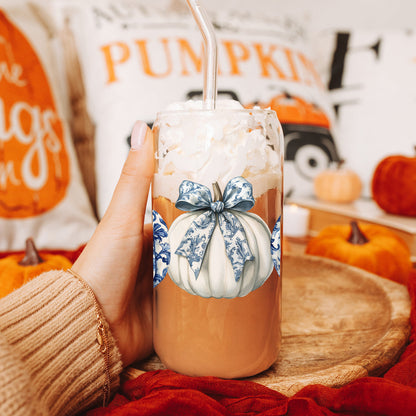 Chinoiserie Pumpkin 20oz Insulated Tumbler Ceramic Look Travel Mug Reusable