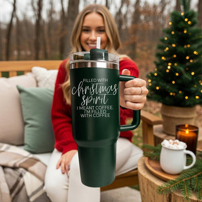 Christmas 40oz Insulated Tumbler Cup With Handle, Lid and Straw - Coffee Mug