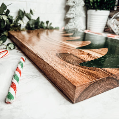 Christmas Charcuterie Serving Board Wood Resin Handcrafted Marbled Tree Inlay