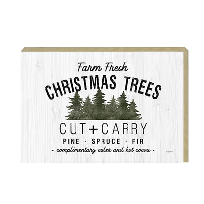 Farm Fresh Christmas Trees Cut And Carry Rustic 6x4x1 Wooden Block Sign Winter Holiday Decor