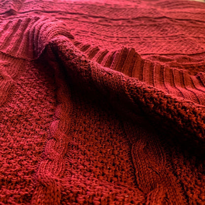 Claret Knit Sweater Throw Lightweight Cozy Blanket For Couch Bed
