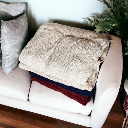 Claret Knit Sweater Throw Lightweight Cozy Blanket For Couch Bed