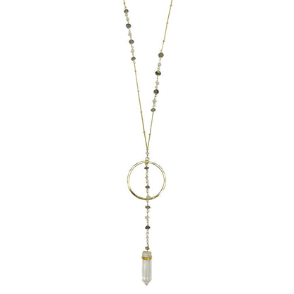 Clear Quartz Y Necklace Halo Crystal Pendant Gemstone Strand Layering