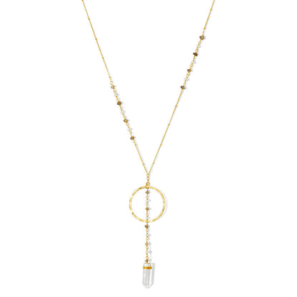 Clear Quartz Y Necklace Halo Crystal Pendant Gemstone Strand Layering