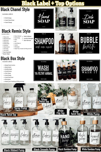 32oz Clear Glass Reusable Dispenser Bottle Black Twist Top