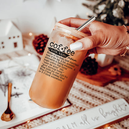 17oz Coffee Glass Tumbler With Bamboo Lid And Reusable Straw For Hot Cold