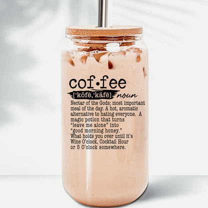 17oz Coffee Glass Tumbler With Bamboo Lid And Reusable Straw For Hot Cold