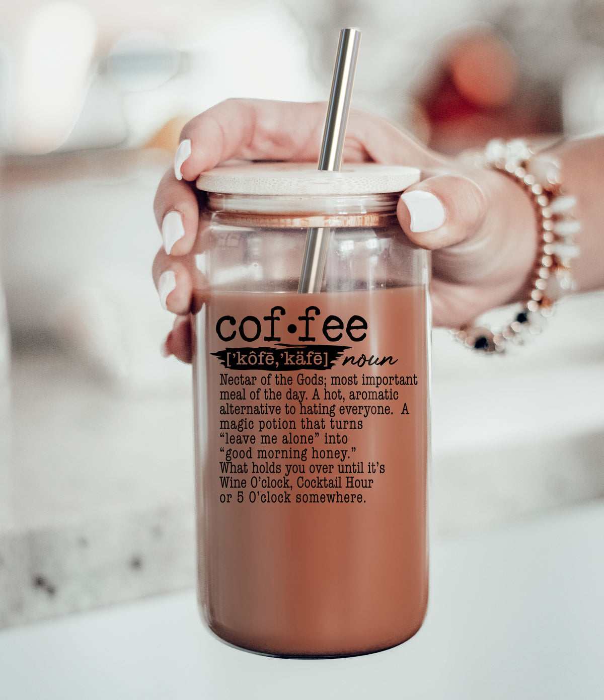 17oz Coffee Glass Tumbler With Bamboo Lid And Reusable Straw For Hot Cold