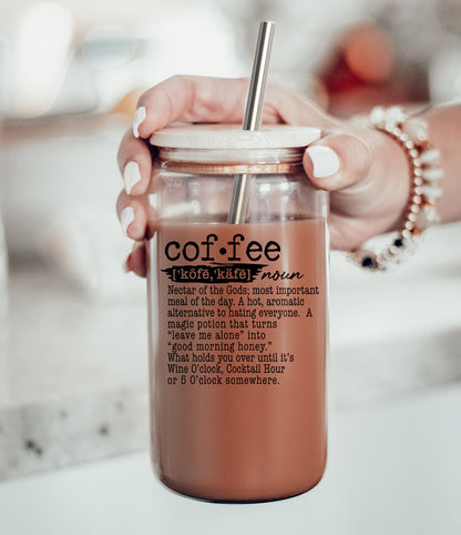 17oz Coffee Glass Tumbler With Bamboo Lid And Reusable Straw For Hot Cold