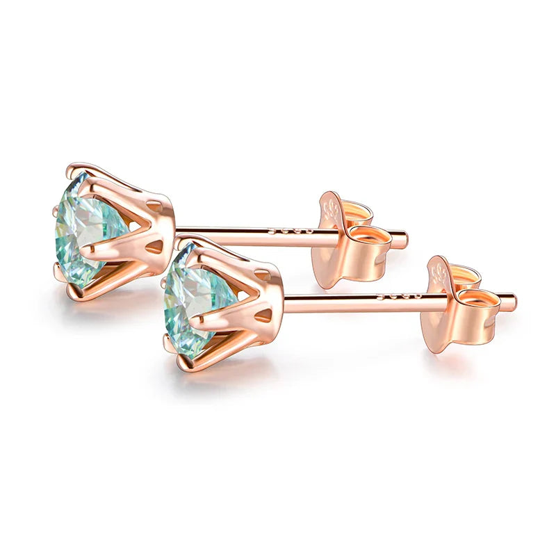 Colored Moissanite 1ct Round Cut Stud Earrings DVVS1 Lab Created 18K Gold