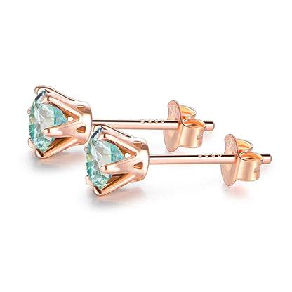 Colored Moissanite 1ct Round Cut Stud Earrings DVVS1 Lab Created 18K Gold