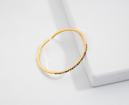 Colorful Stone Adjustable Bracelet For Women Gold Plated