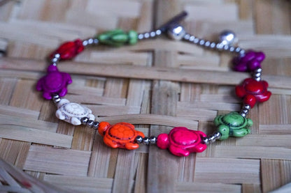 Colorful Turtle Boho Silver Anklet For Beach Summer