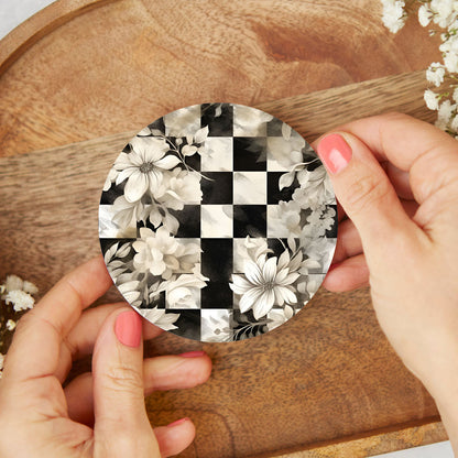 Spring Ceramic Coasters Set of 4 Courtly Check Designs Absorbent Drink Coasters for Table Protection