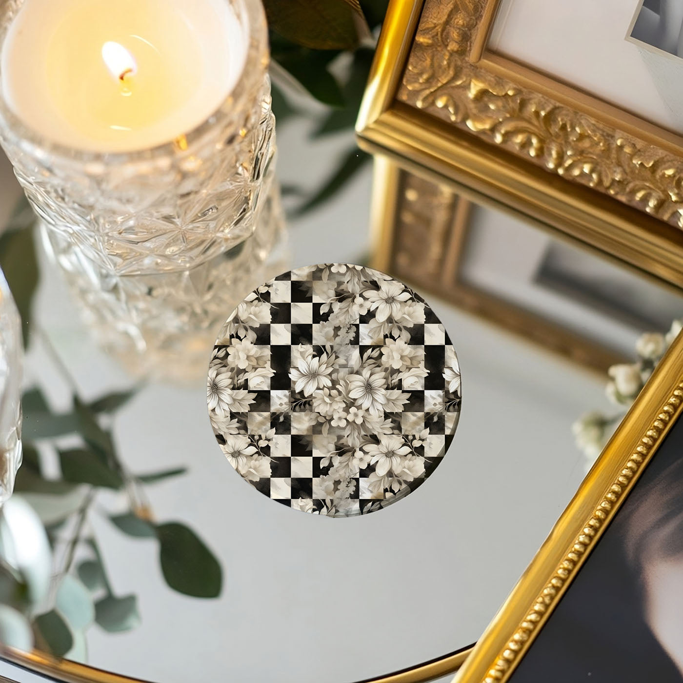 Spring Ceramic Coasters Set of 4 Courtly Check Designs Absorbent Drink Coasters for Table Protection