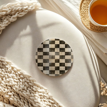 Spring Ceramic Coasters Set of 4 Courtly Check Designs Absorbent Drink Coasters for Table Protection