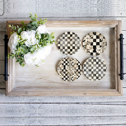 Spring Ceramic Coasters Set of 4 Courtly Check Designs Absorbent Drink Coasters for Table Protection