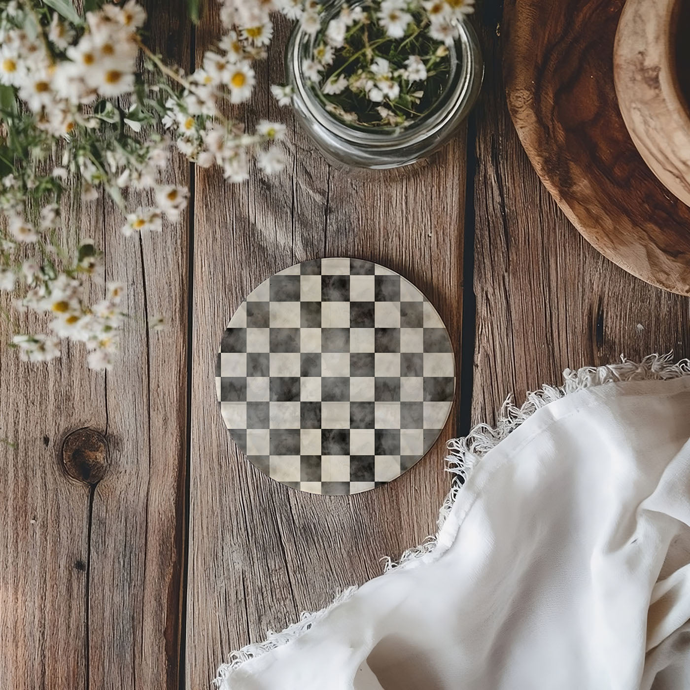 Spring Ceramic Coasters Set of 4 Courtly Check Designs Absorbent Drink Coasters for Table Protection